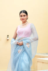 Pure orgnza saree with sequence motifs with hand Embrodiray velvet blouse