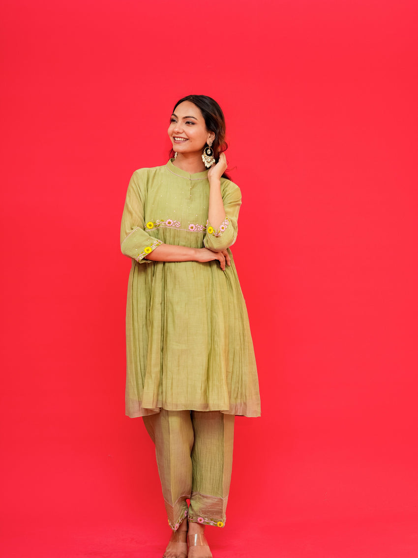 Mul chanderi  Anchor thread Embroidery