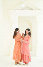 Mul chanderi suit with orgnza dupta pthion work