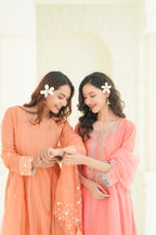 Mul chanderi suit with orgnza dupta pthion work