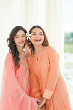 Mul chanderi suit with orgnza dupta pthion work
