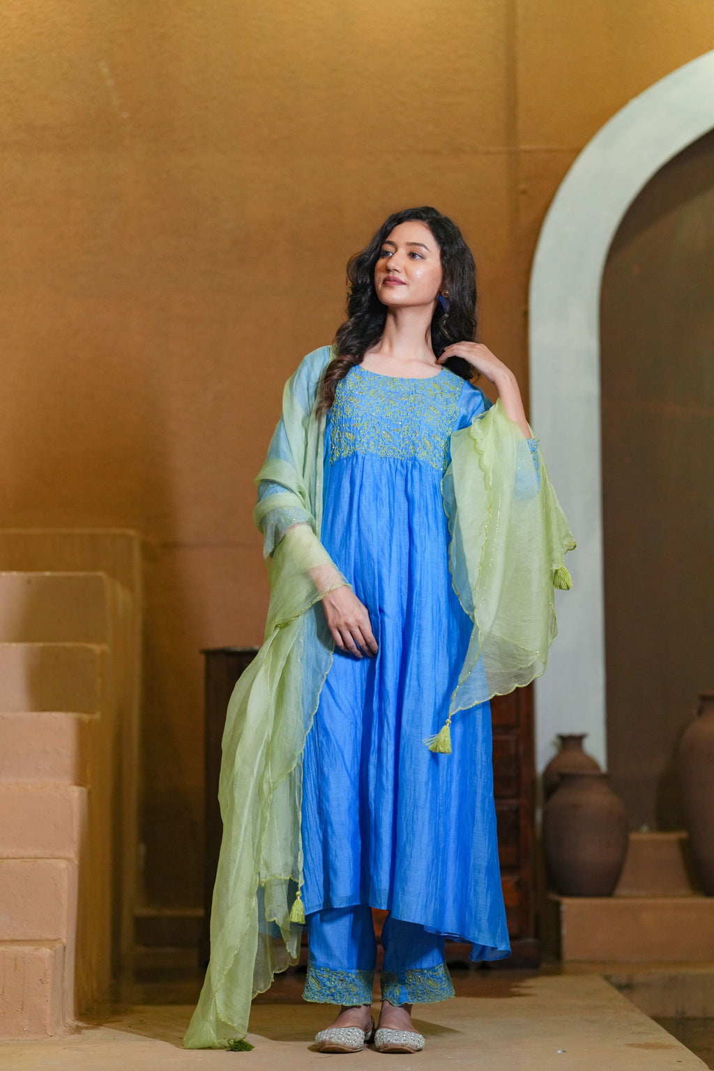 Mul chanderi Fabric orgnza dupta hand Embrodiray