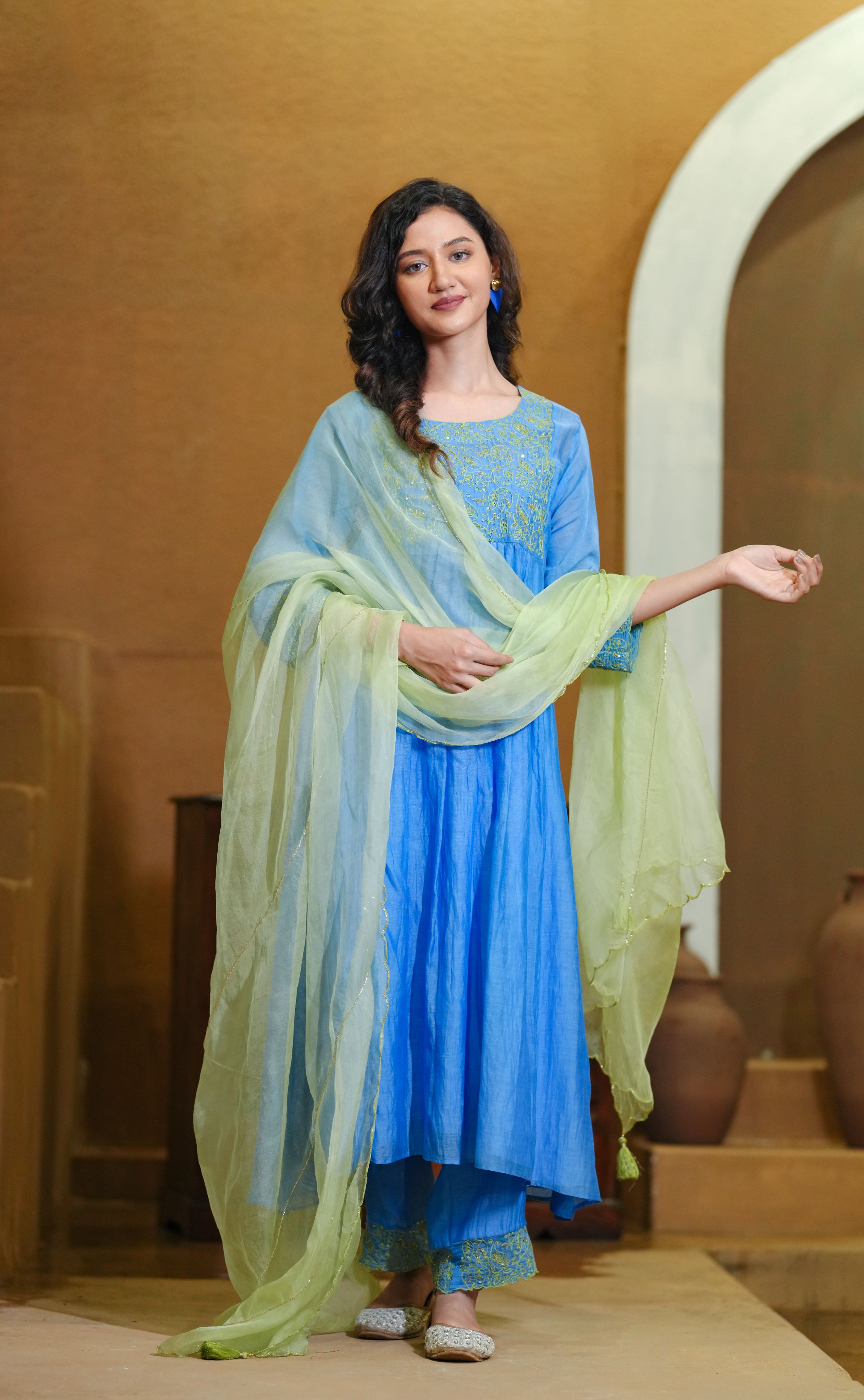 Mul chanderi Fabric orgnza dupta hand Embrodiray
