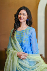 Mul chanderi fabric orgnza dupta hand Embrodiray