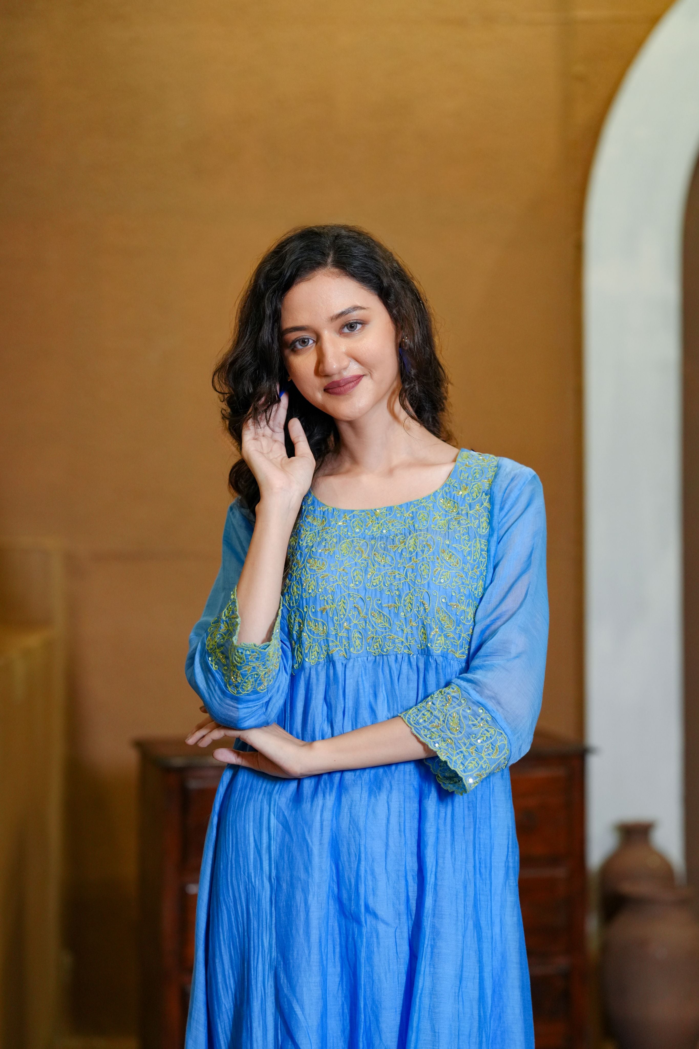 Mul chanderi Fabric orgnza dupta hand Embrodiray