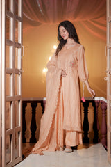 Blush Nude Silk Chanderi Hand-Embroidered Suit Set with Tassel