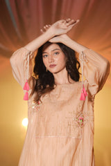 Blush Nude Silk Chanderi Hand-Embroidered Suit Set with Tassel