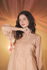 Blush Nude Silk Chanderi Hand-Embroidered Suit Set with Tassel