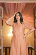 Blush Nude Silk Chanderi Hand-Embroidered Suit Set with Tassel