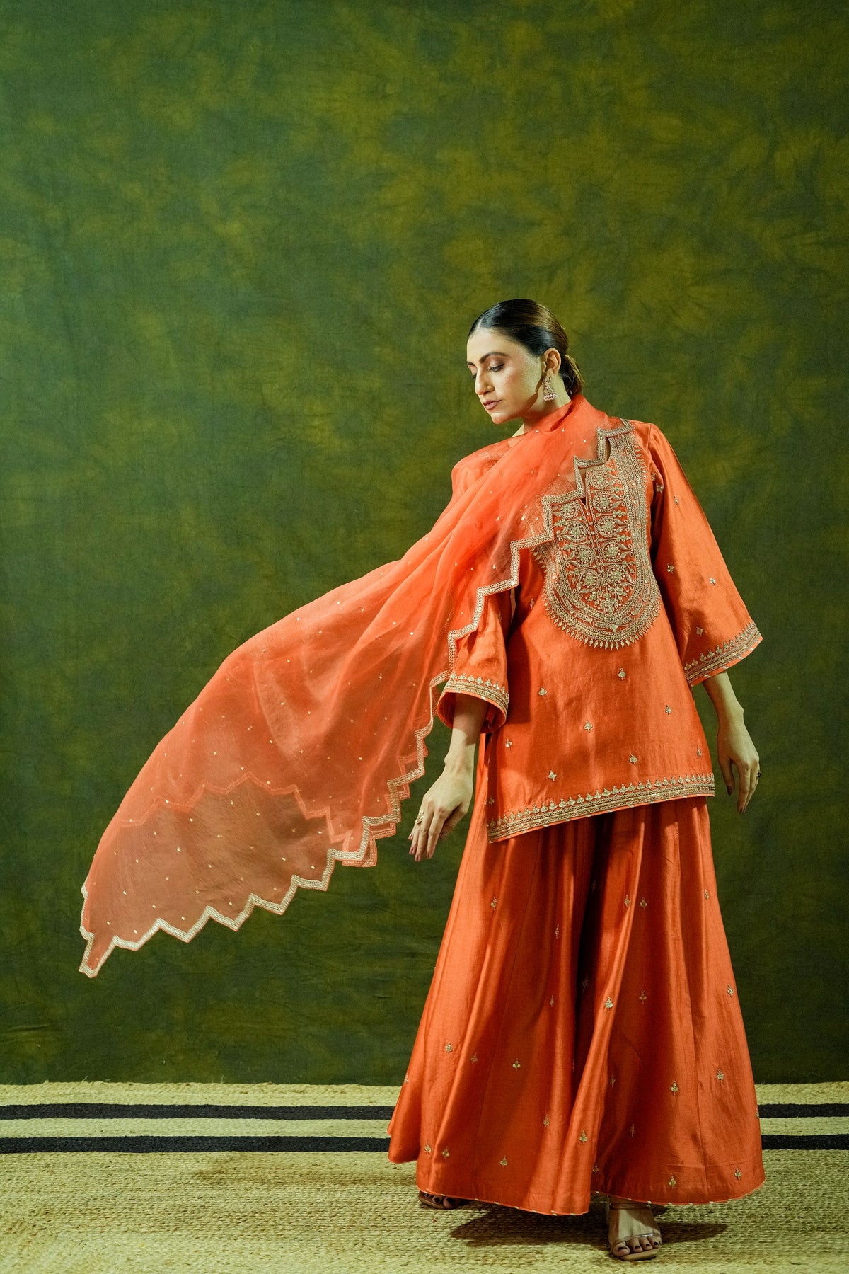 Pure Chiniya Silk Kurti & Sharara with Organza Dupatta