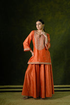 Pure Chiniya Silk Kurti & Sharara with Organza Dupatta