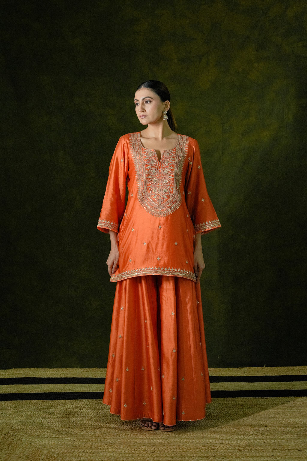 Pure Chiniya Silk Kurti & Sharara with Organza Dupatta