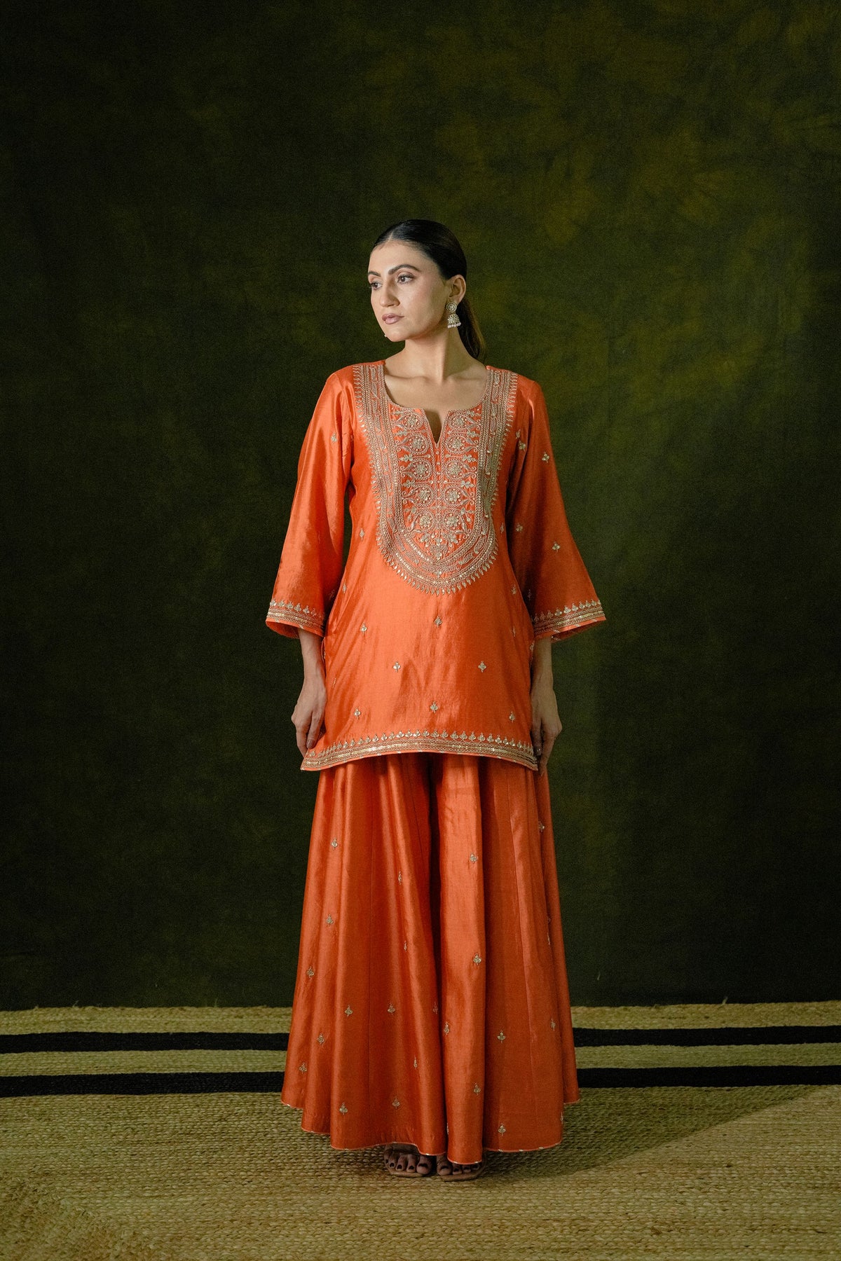 Pure Chiniya Silk Kurti & Sharara with Organza Dupatta