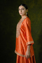 Pure Chiniya Silk Kurti & Sharara with Organza Dupatta