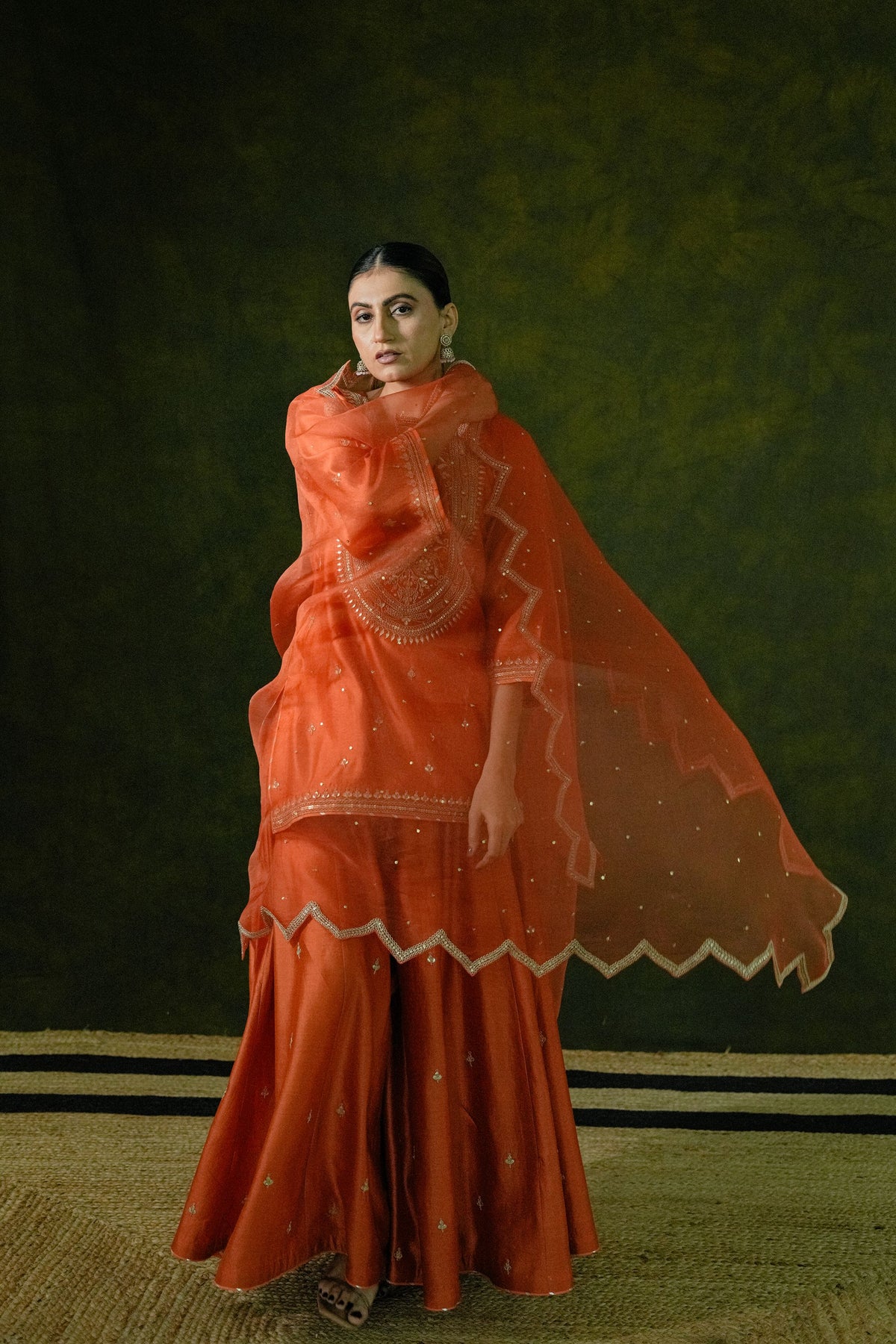 Pure Chiniya Silk Kurti & Sharara with Organza Dupatta