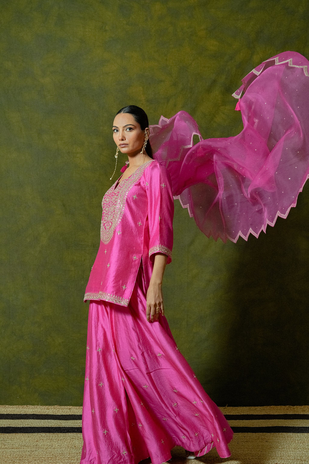 Pure Chiniya Silk Kurti & Sharara with Organza Dupatta