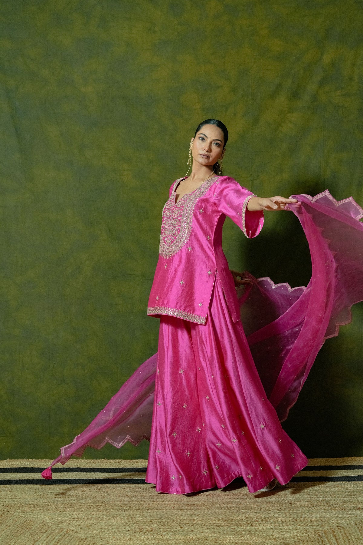 Pure Chiniya Silk Kurti & Sharara with Organza Dupatta