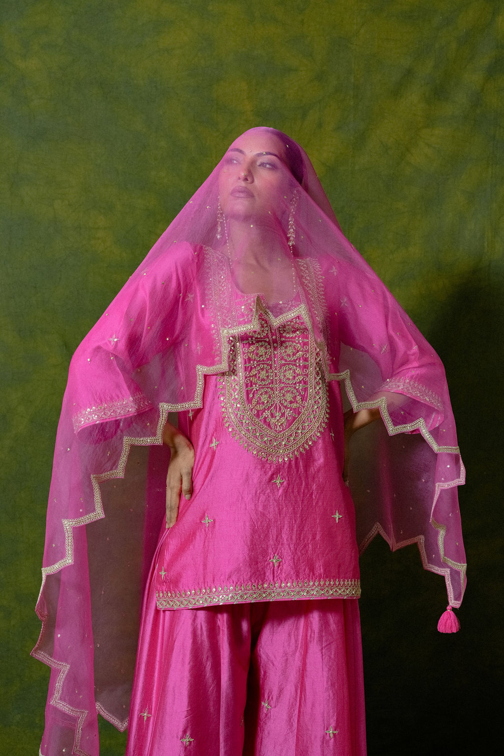 Pure Chiniya Silk Kurti & Sharara with Organza Dupatta