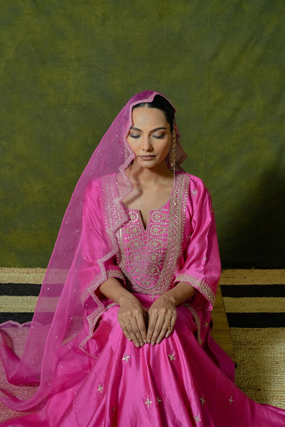 Pure Chiniya Silk Kurti & Sharara with Organza Dupatta