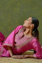Pure Chiniya Silk Kurti & Sharara with Organza Dupatta