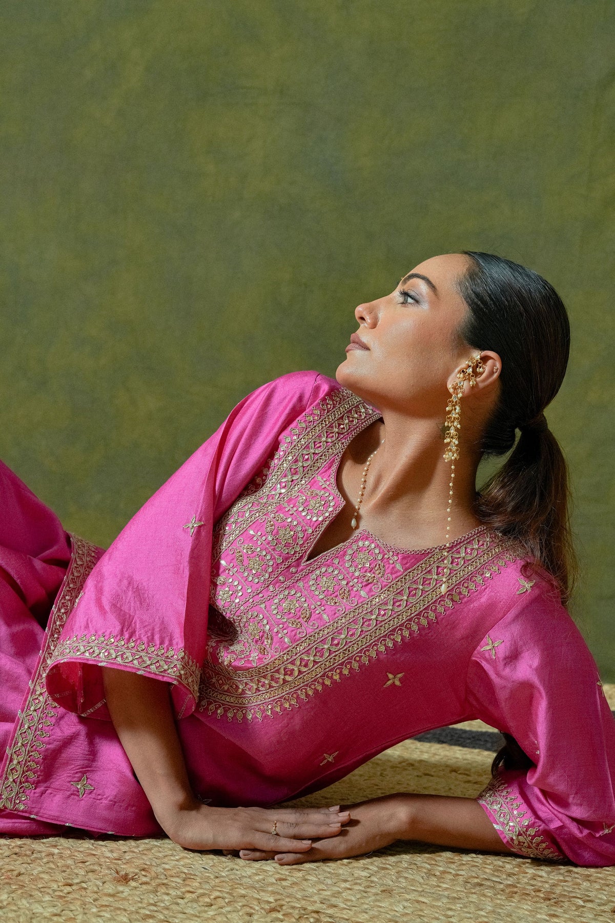 Pure Chiniya Silk Kurti & Sharara with Organza Dupatta