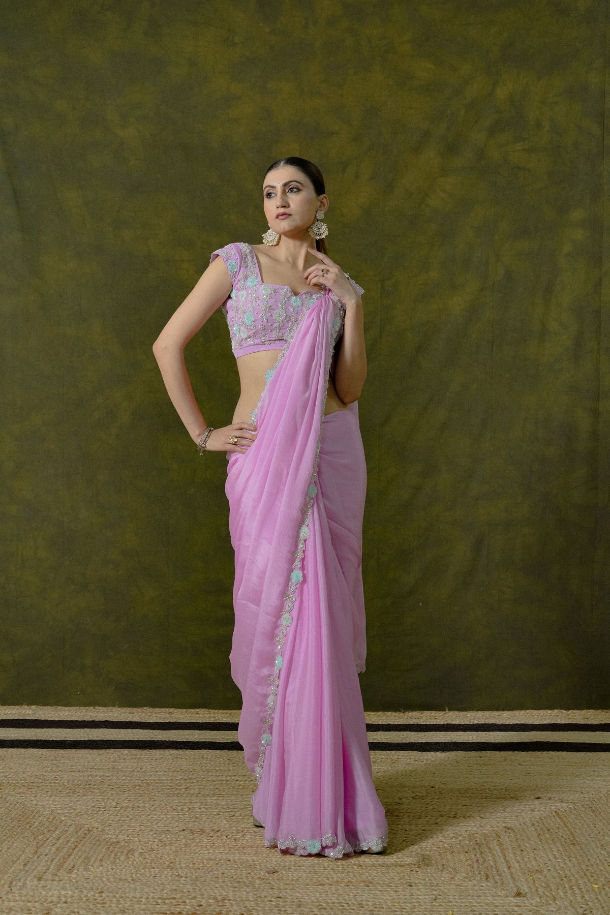 Pure Chiffon Saree with Unstitched Heavy Blouse