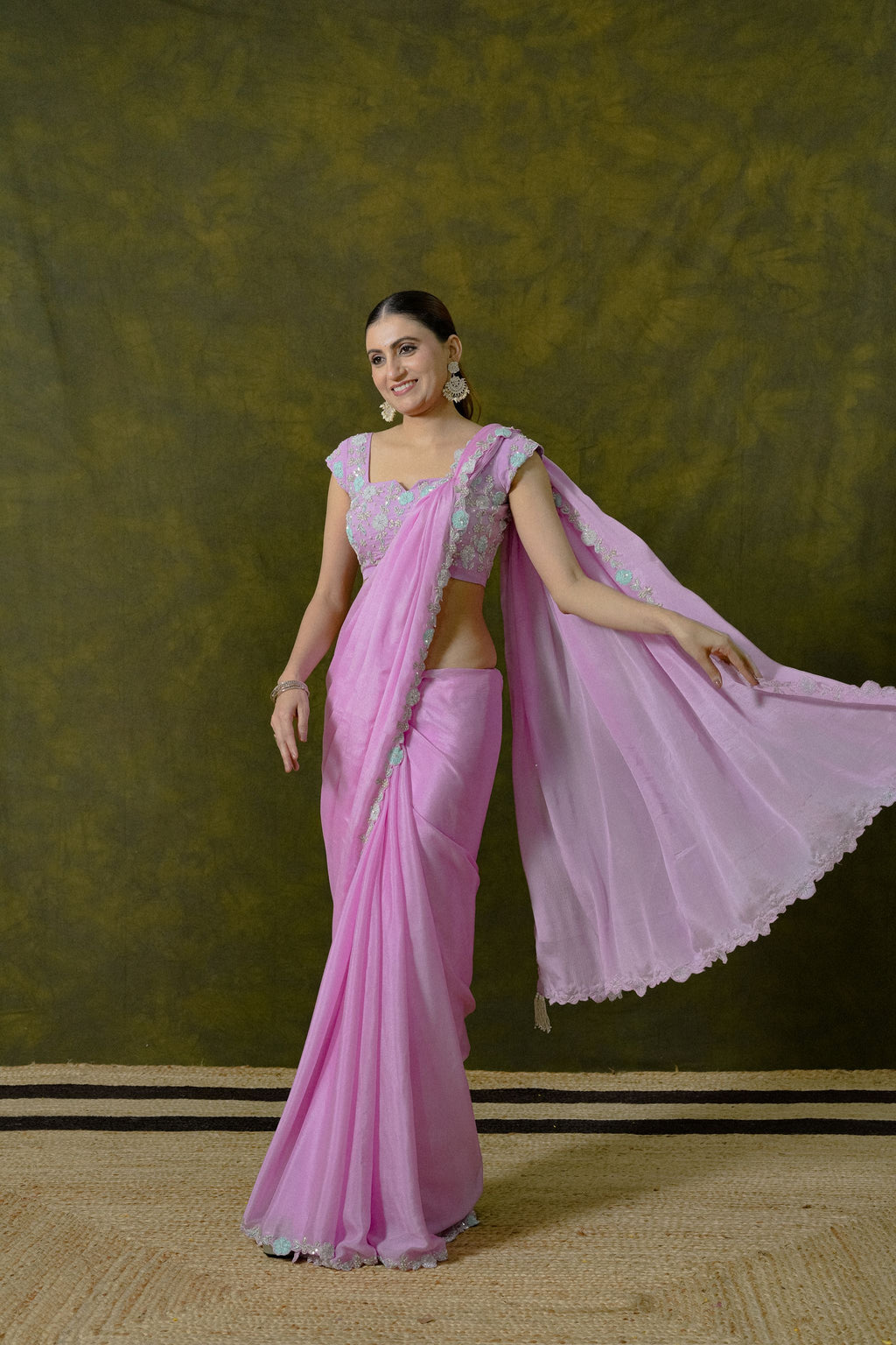 Pure Chiffon Saree with Unstitched Heavy Blouse