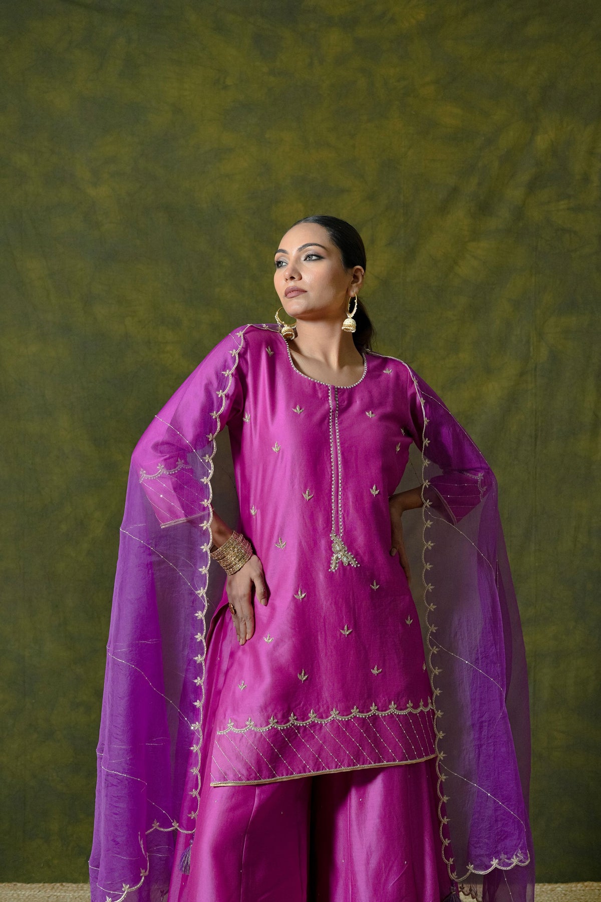 Pure Chanderi Silk Kurti & Sharara with Organza Dupatta