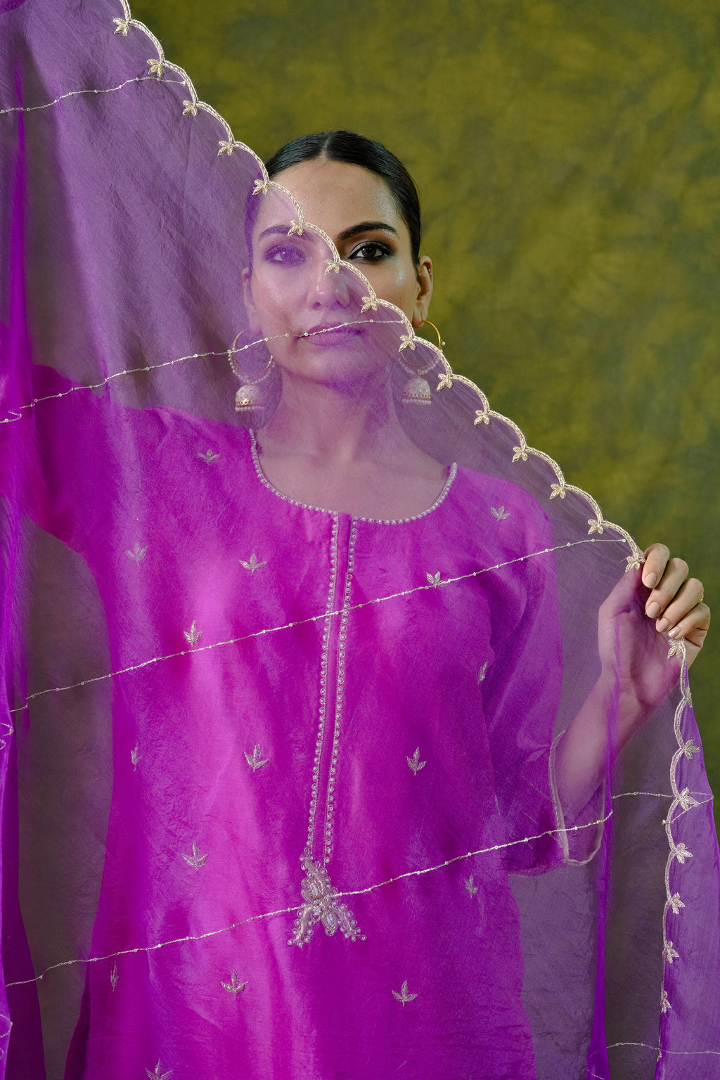 Pure Chanderi Silk Kurti & Sharara with Organza Dupatta