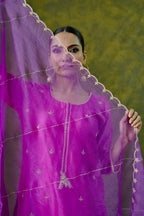 Pure Chanderi Silk Kurti & Sharara with Organza Dupatta