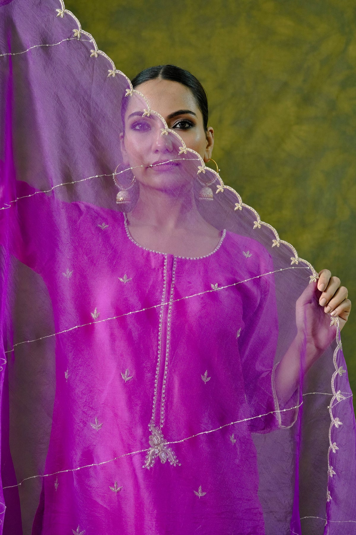Pure Chanderi Silk Kurti & Sharara with Organza Dupatta