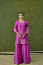 Pure Chanderi Silk Kurti & Sharara with Organza Dupatta