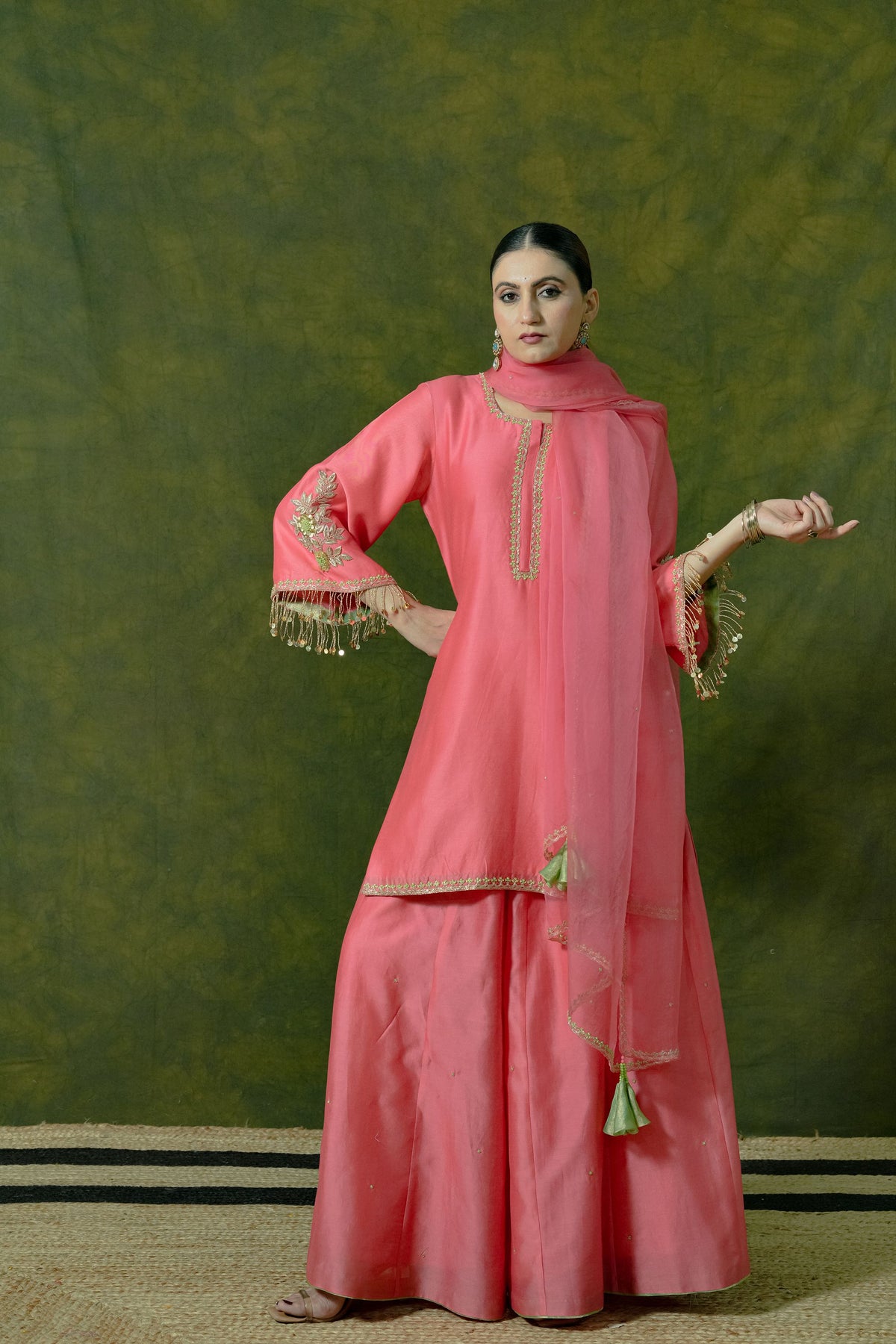 Pure Chanderi Silk Kurti & Sharara with Organza Dupatta