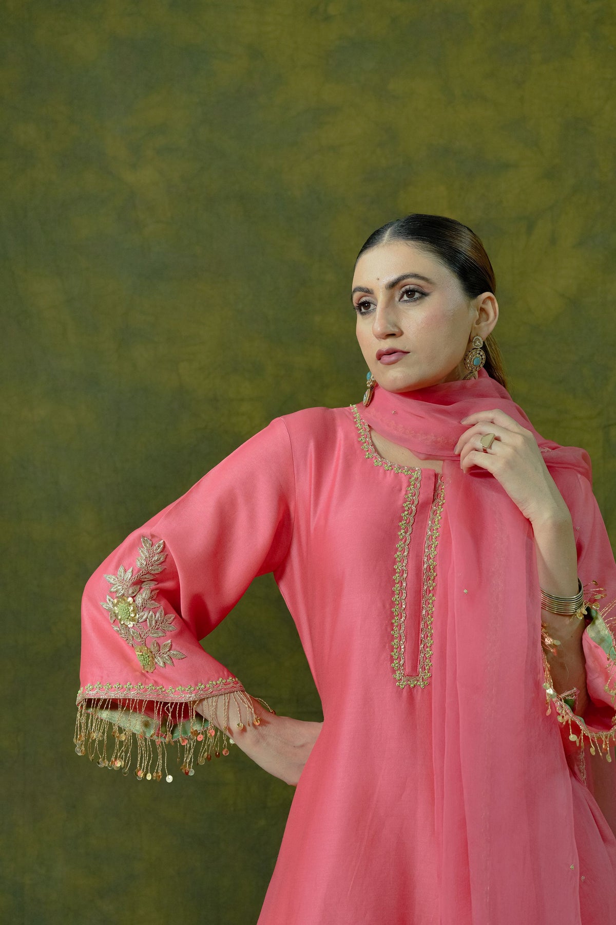 Pure Chanderi Silk Kurti & Sharara with Organza Dupatta