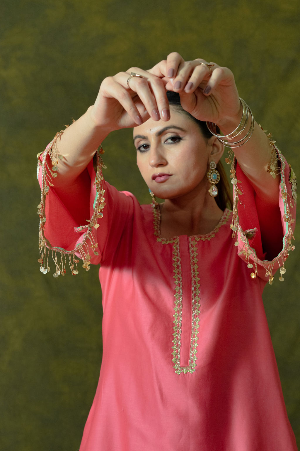 Pure Chanderi Silk Kurti & Sharara with Organza Dupatta