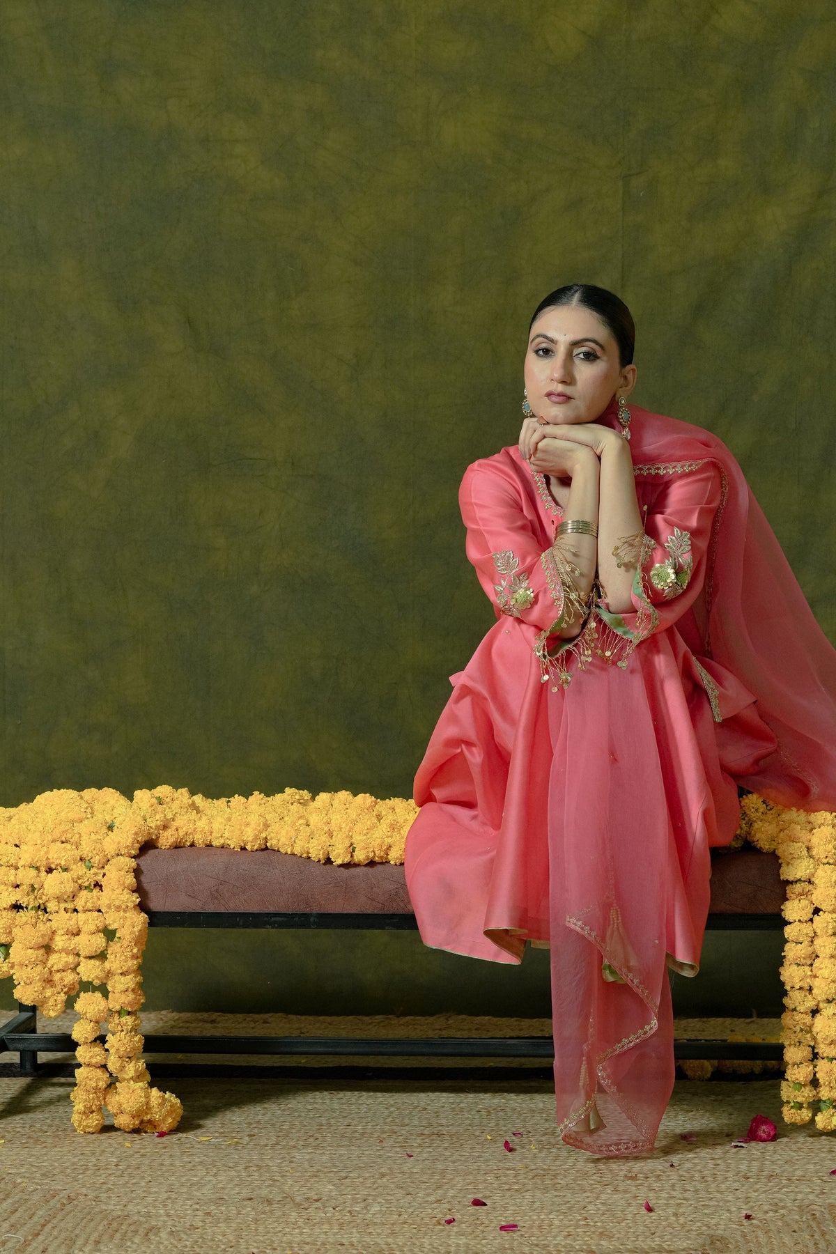 Pure Chanderi Silk Kurti & Sharara with Organza Dupatta