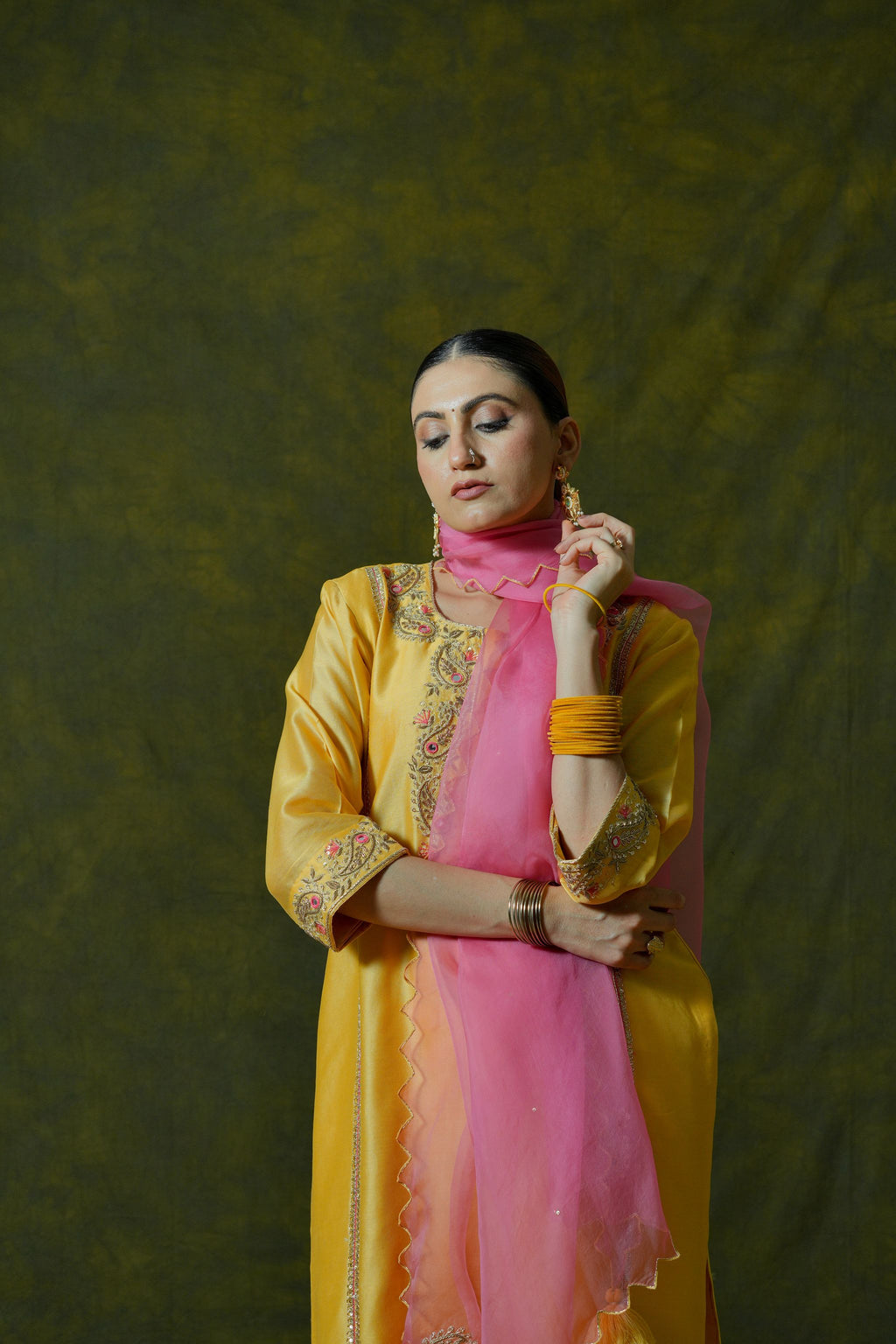 Pure Chanderi Silk Kurti & Pant with Organza Dupatta
