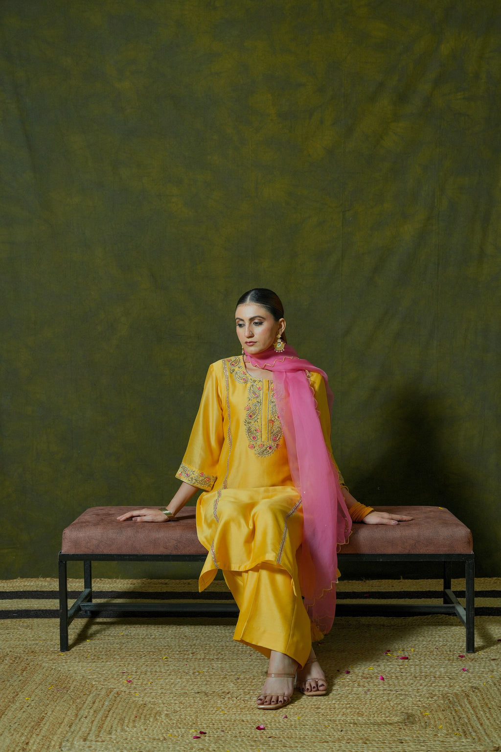 Pure Chanderi Silk Kurti & Pant with Organza Dupatta