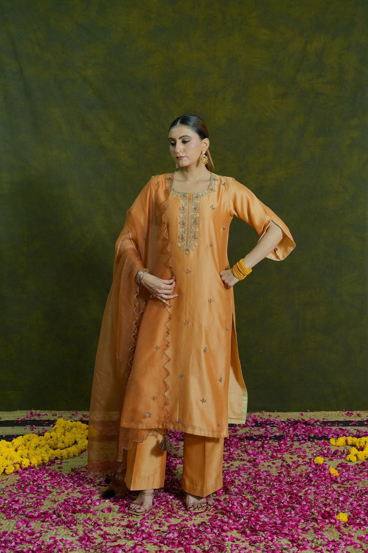 Pure Chanderi Silk Kurti & Pant with Organza Dupatta