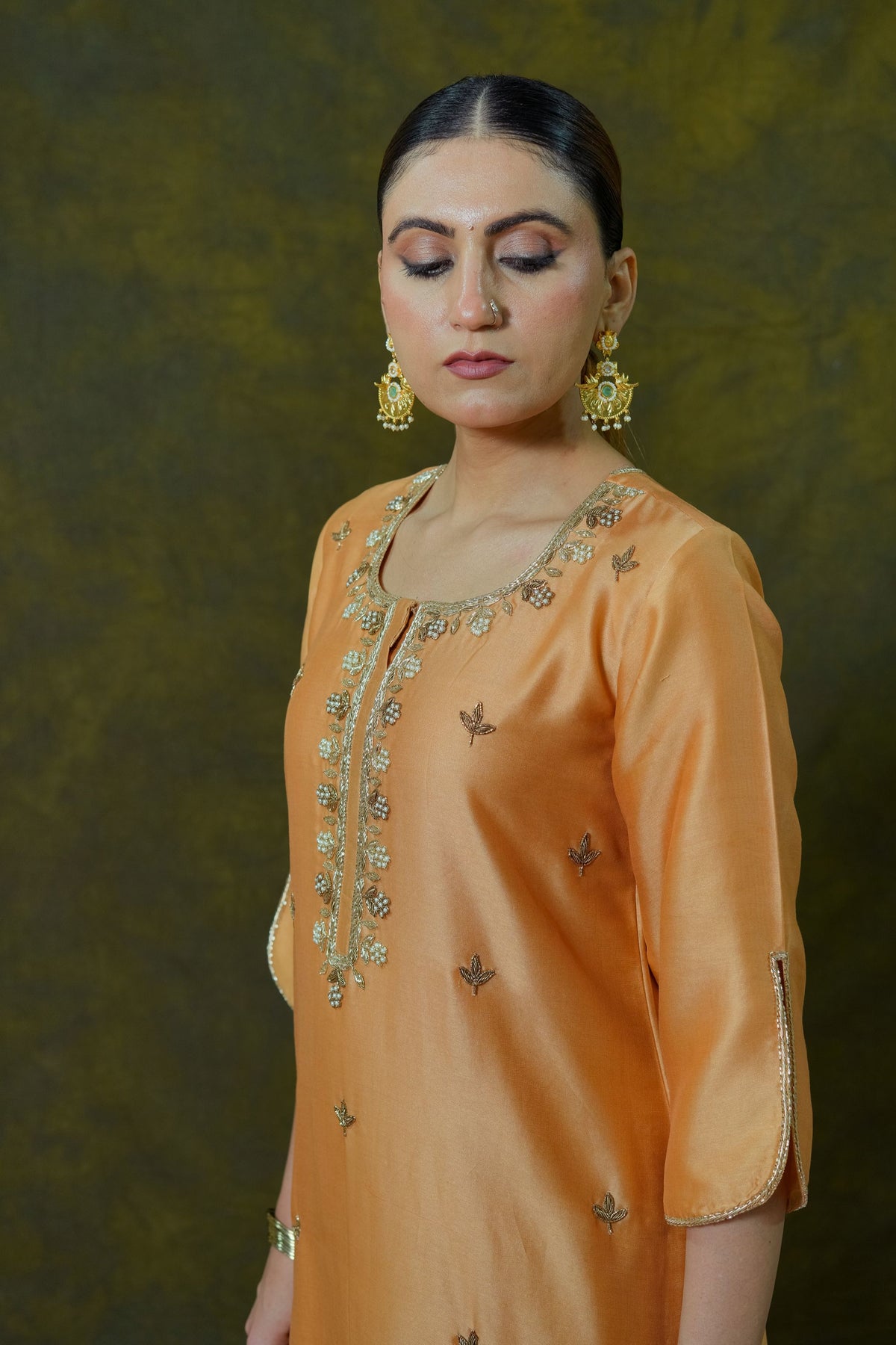 Pure Chanderi Silk Kurti & Pant with Organza Dupatta
