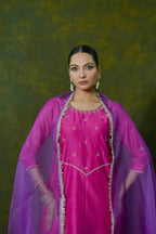 Rani Pink Silk Chanderi Angrakha-Style Suit Set