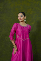 Rani Pink Silk Chanderi Angrakha-Style Suit Set