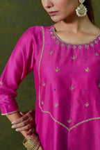 Rani Pink Silk Chanderi Angrakha-Style Suit Set
