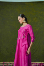 Rani Pink Silk Chanderi Angrakha-Style Suit Set