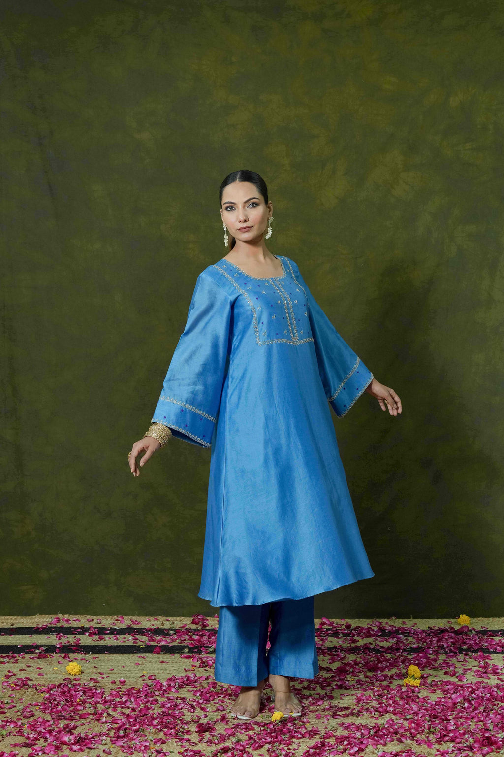Pure Chanderi Silk Kurti & Pant with Organza Dupatta
