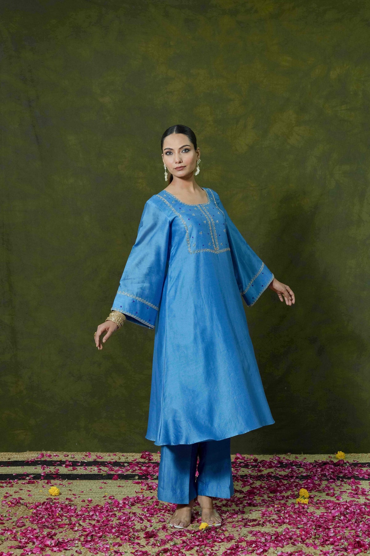 Pure Chanderi Silk Kurti & Pant with Organza Dupatta