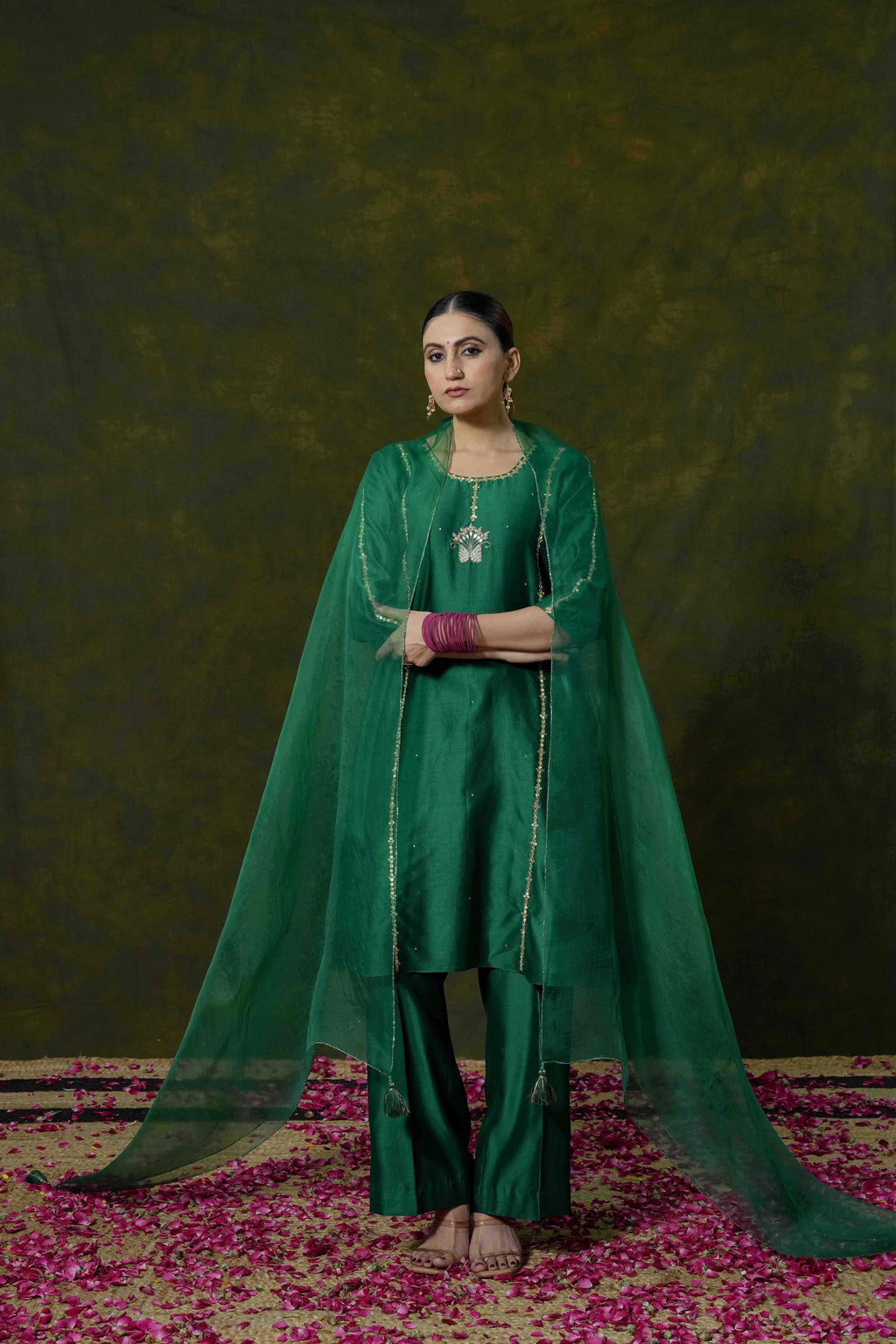 Pure Chanderi Silk Kurti & Pant with Organza Dupatta