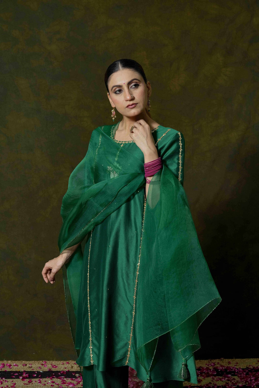 Pure Chanderi Silk Kurti & Pant with Organza Dupatta