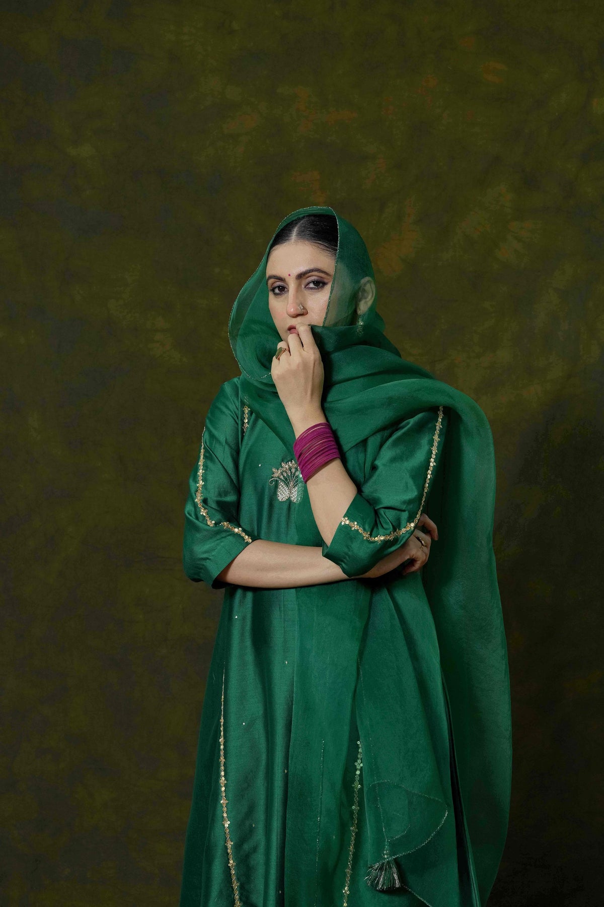 Pure Chanderi Silk Kurti & Pant with Organza Dupatta