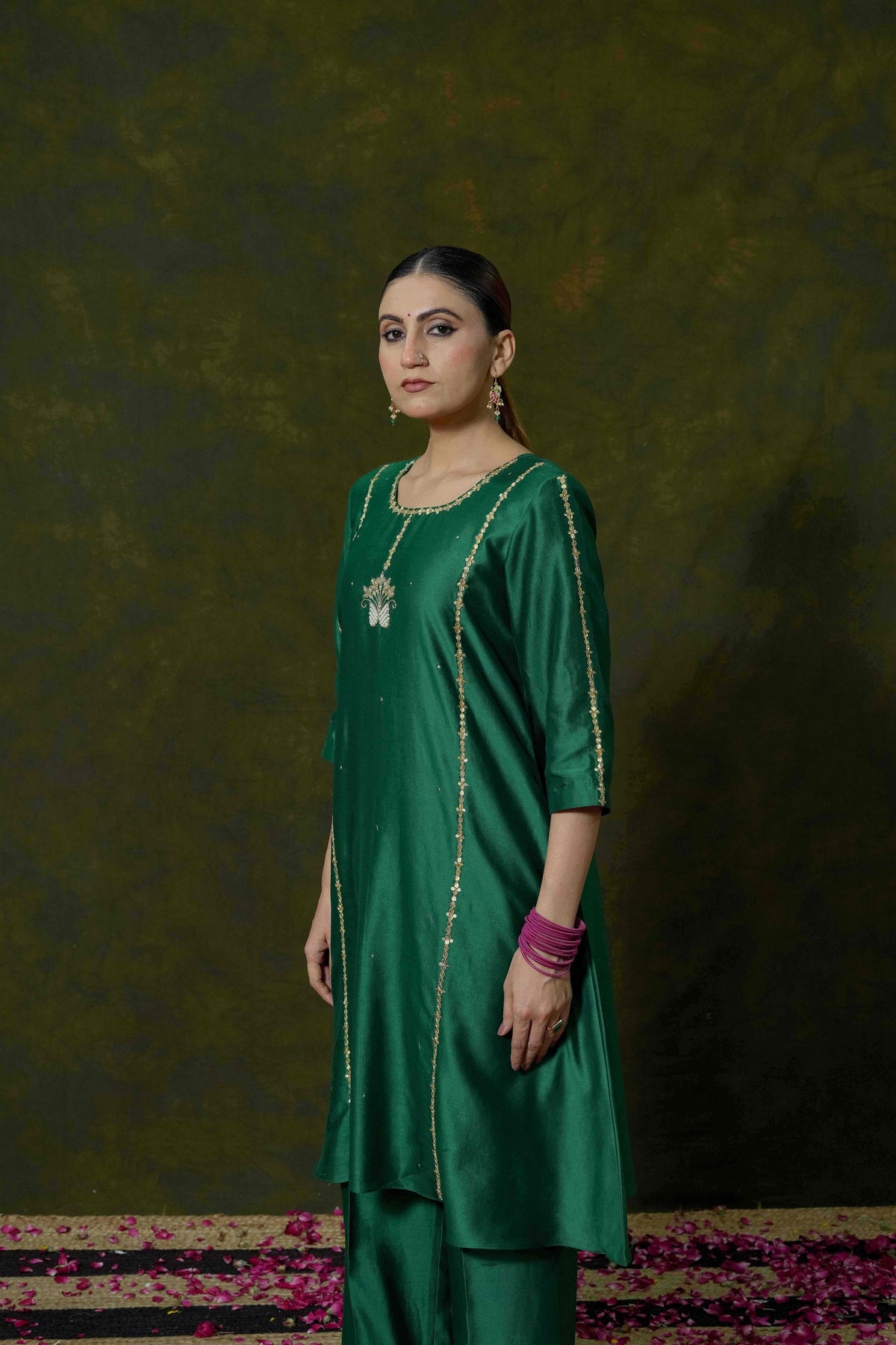 Pure Chanderi Silk Kurti & Pant with Organza Dupatta